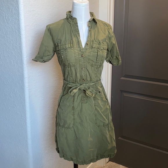 J.Crew Army Green Shirt Dress with Pockets - Picture 1 of 8